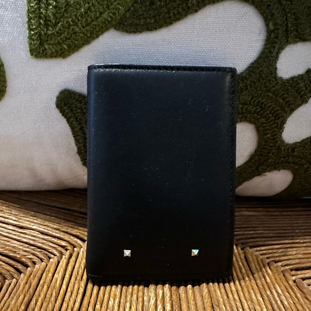 Valentino Garavani Black Leather Card Holder/Compact Wallet